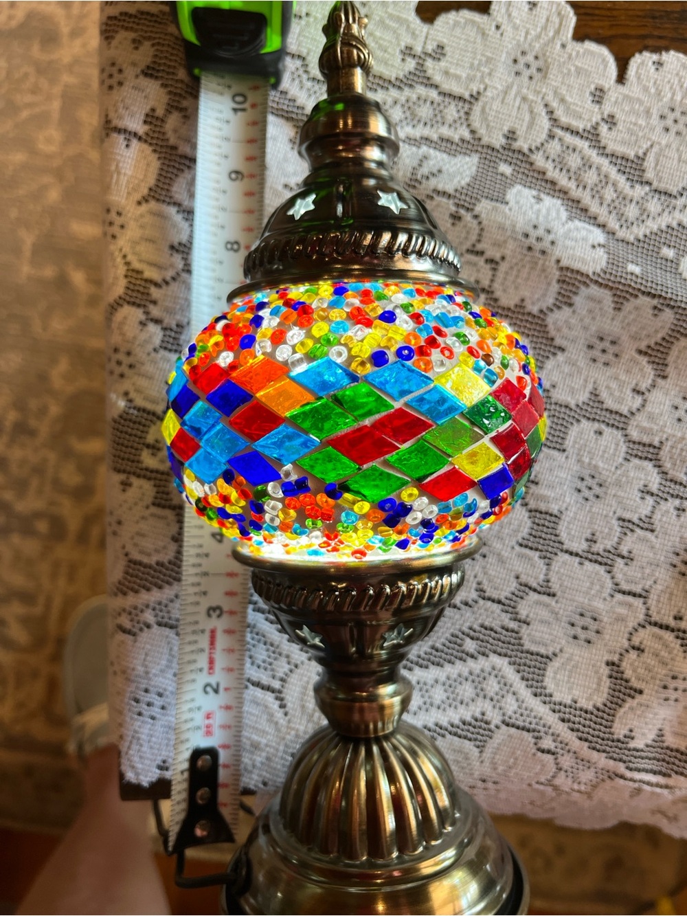 Colorful Mosaic Glass Table Lamp - Vibrant Multicolor Globe - Picture 3 of 7